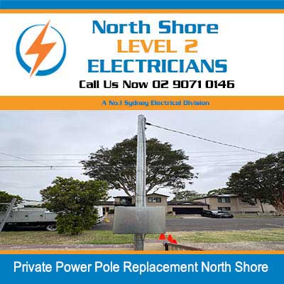 Newly power pole with electrical lines in North Shore